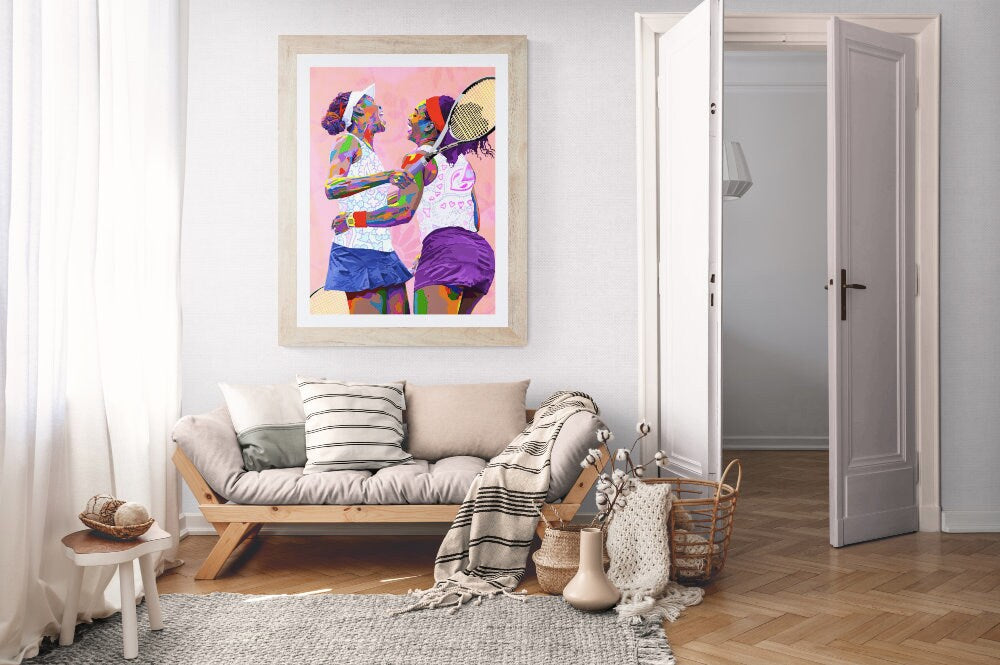 Williams Love - Venus & Serena Williams Portrait art - Limited Edition Giclee Art Print & Wall Decor - Vakseen Art