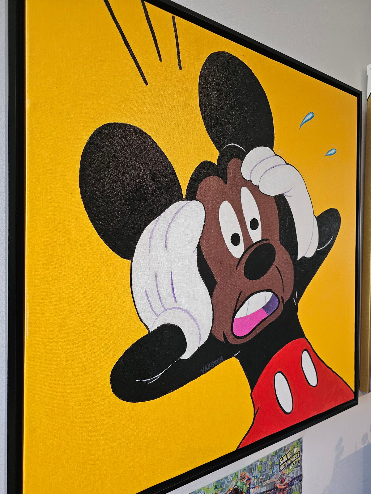 Gee GOSH!! - FOBP - Black Mickey Mouse portrait art - art - Limited Edition Hand-Embellished Canvas Art - Vakseen Art