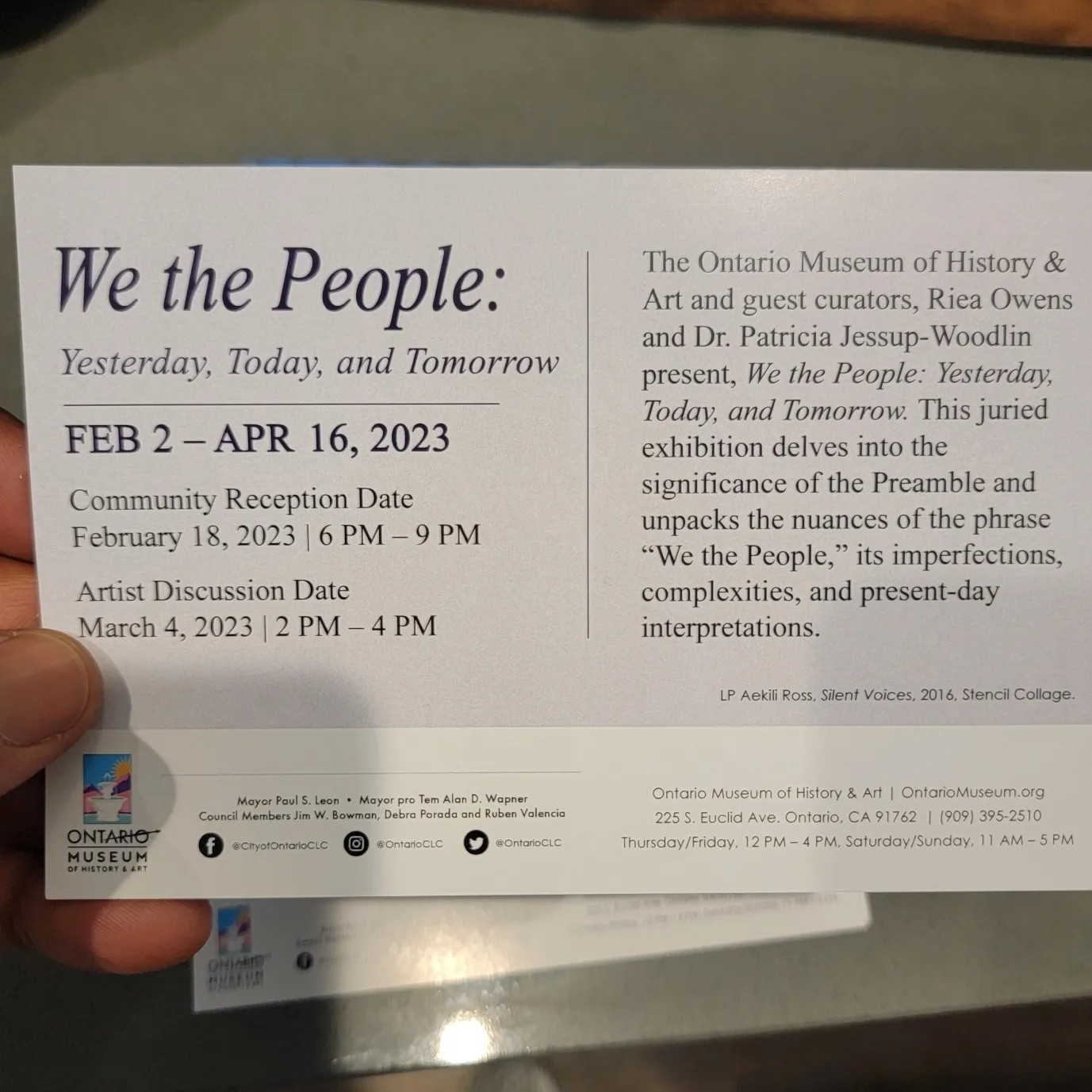 Ontario Museum of History & Art’s “We the People: Yesterday, Today & Tomorrow” Exhibit