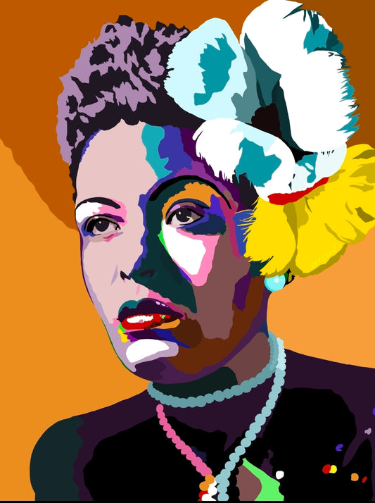Lady Day Billie Holiday-inspired hand-embellished canvas art by Vakseen