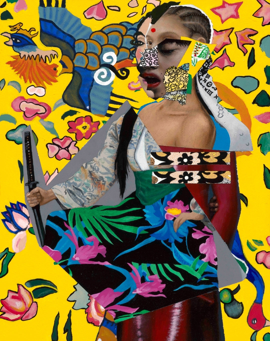 Lady with Urges - Collage Portrait – Original Acrylic Painting – Vanity Pop Series – Wall Decor by Vakseen