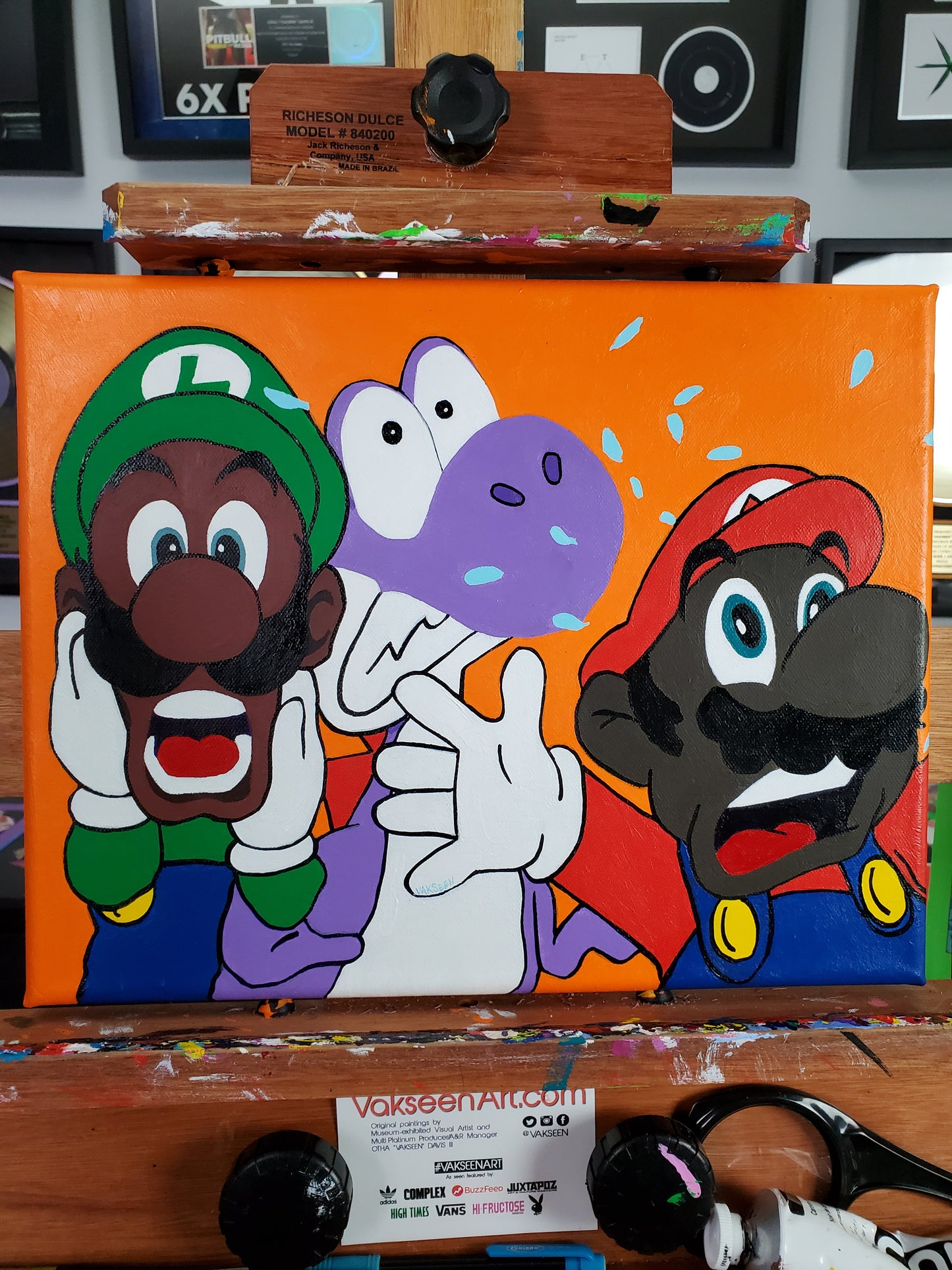Mama Mia! - FOBP - Black Super Mario Bros portrait art - Original Acrylic Painting & Wall Decor - Vakseen Art