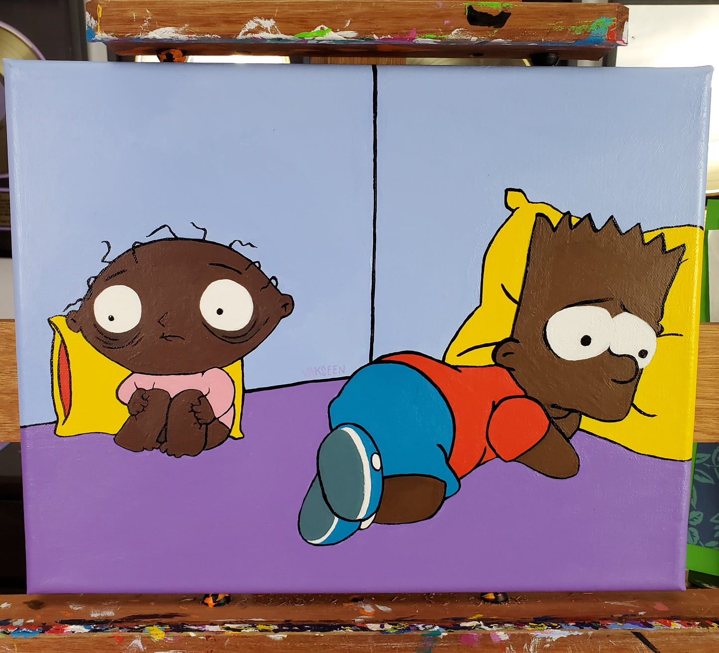 Aw, Maaan! - FOBP - Black Bart & Stewie portrait art - Original Acrylic Painting & Wall Decor - Vakseen Art