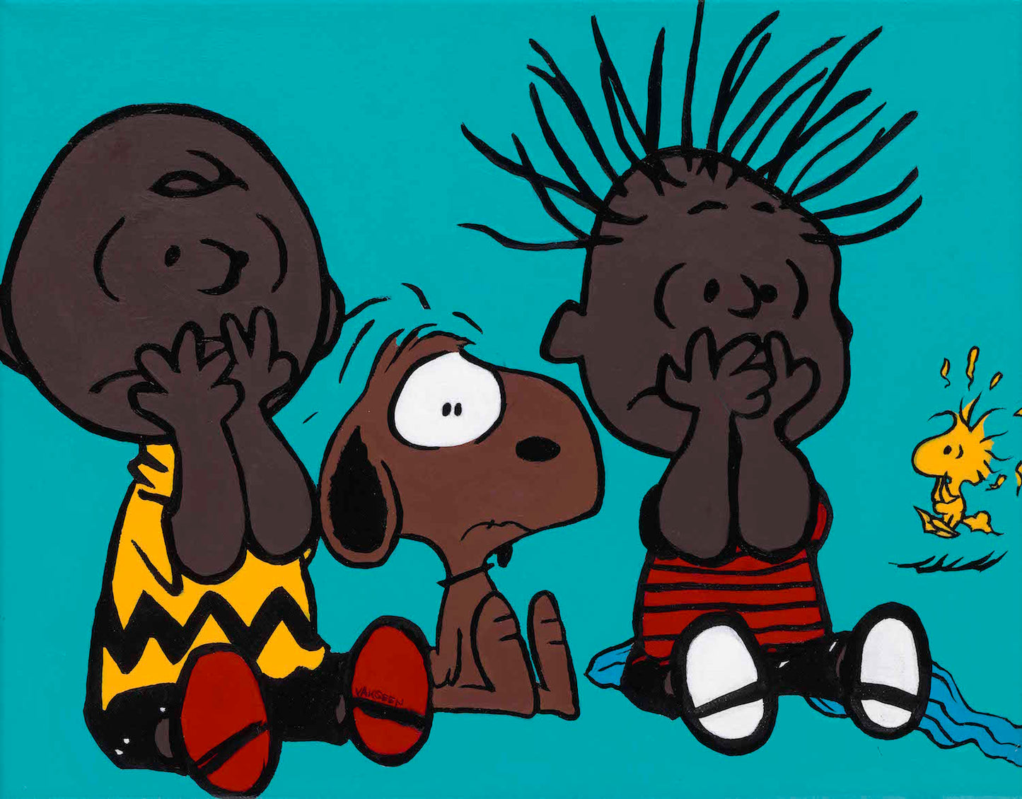 AAUGH! - FOBP - Black Charlie Brown & Snoopy portrait art - Original Acrylic Painting & Wall Decor - Vakseen Art