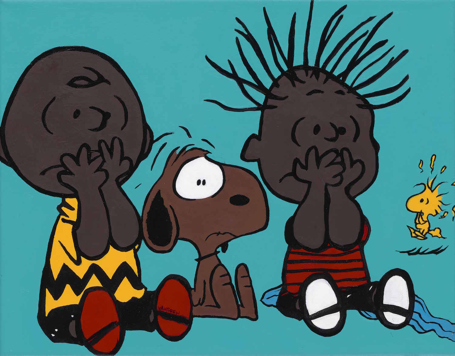 Black Charlie Brown & Snoopy portrait art - Limited Edition Giclee Art Prints - Vakseen Art