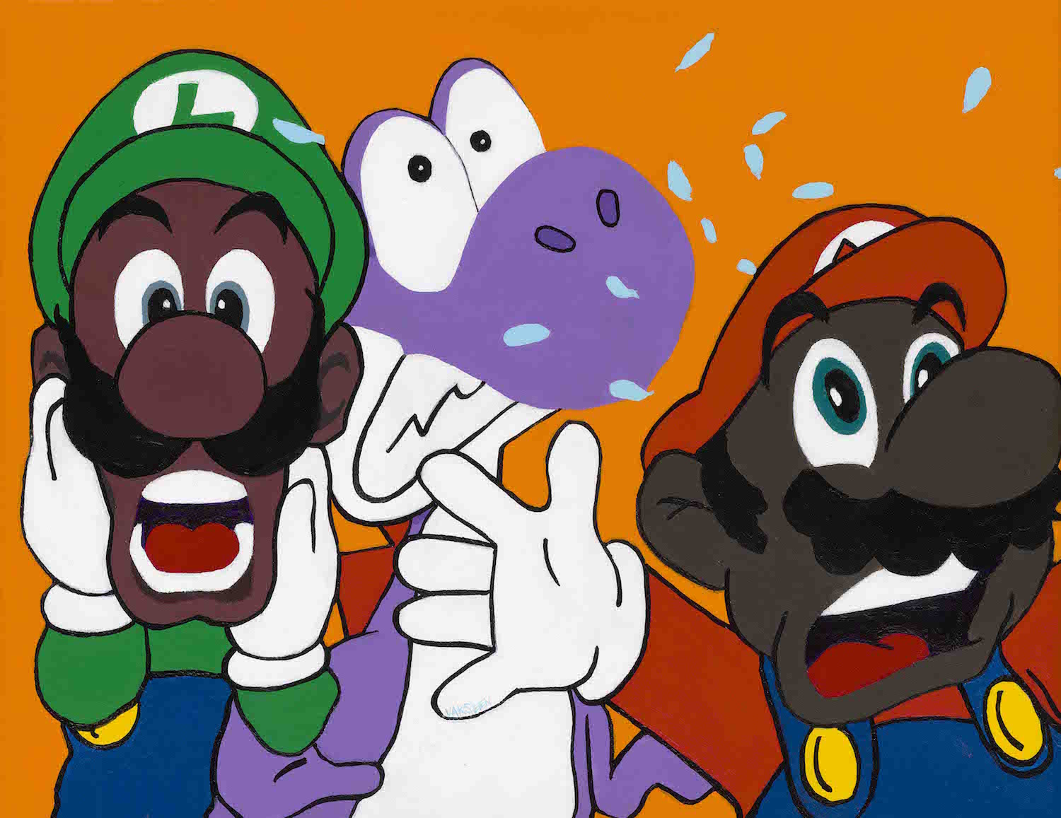 Mama Mia! - FOBP - Black Super Mario Bros portrait art - Original Acrylic Painting & Wall Decor - Vakseen Art