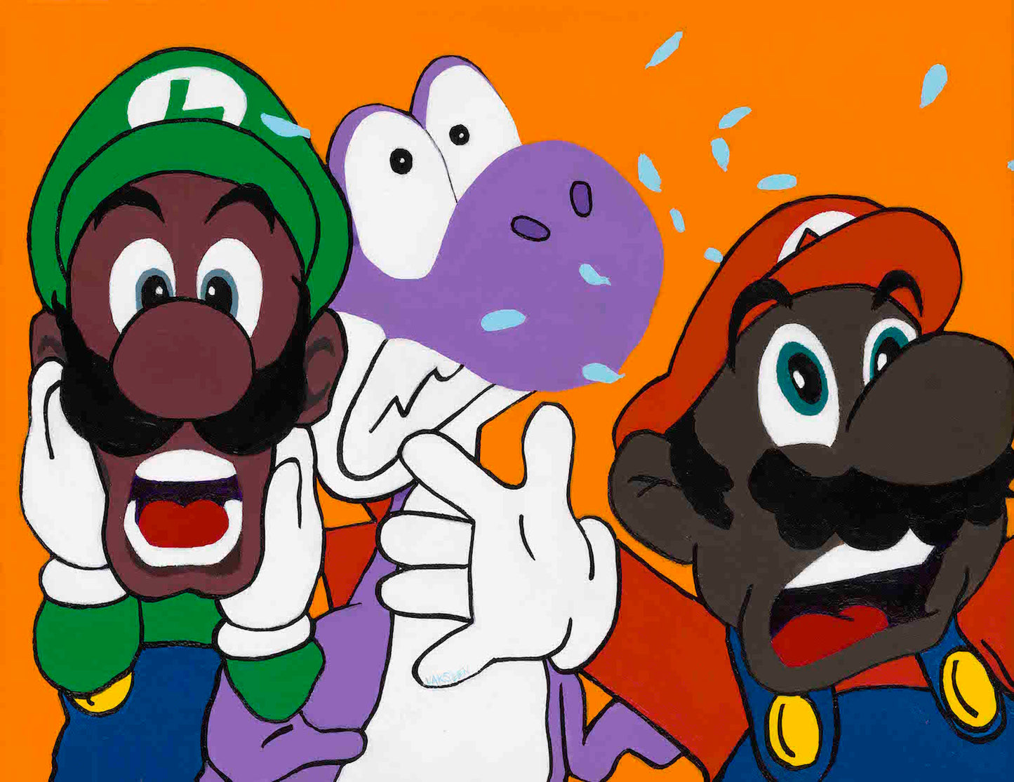 Black Super Mario Bros. portrait art - Limited Edition Giclee Art Prints - Vakseen Art