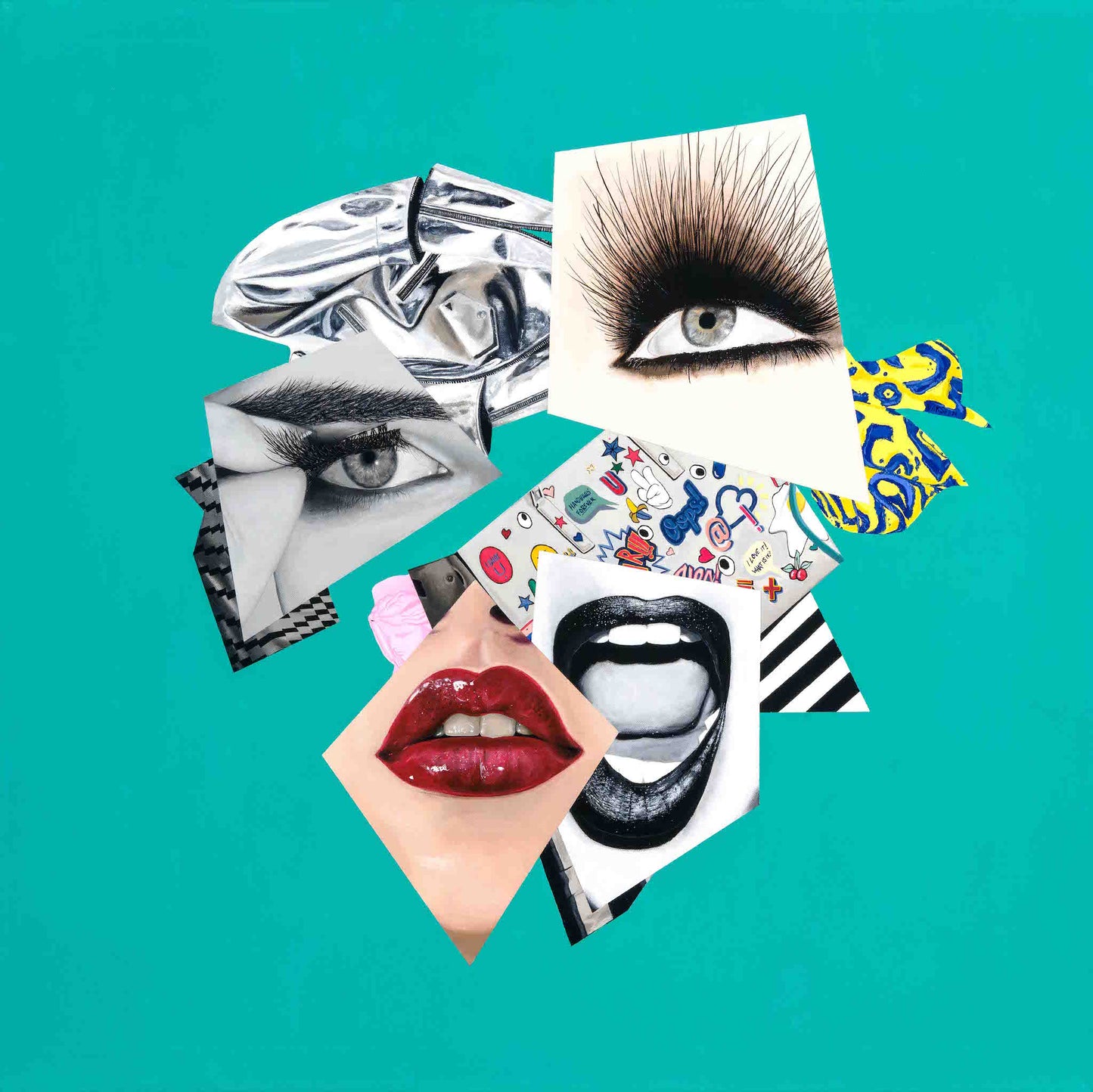 Abstract portrait Art - Vanity Pop - Collage Portrait - Original Acrylic Painting & Wall Decor - Vakseen Art