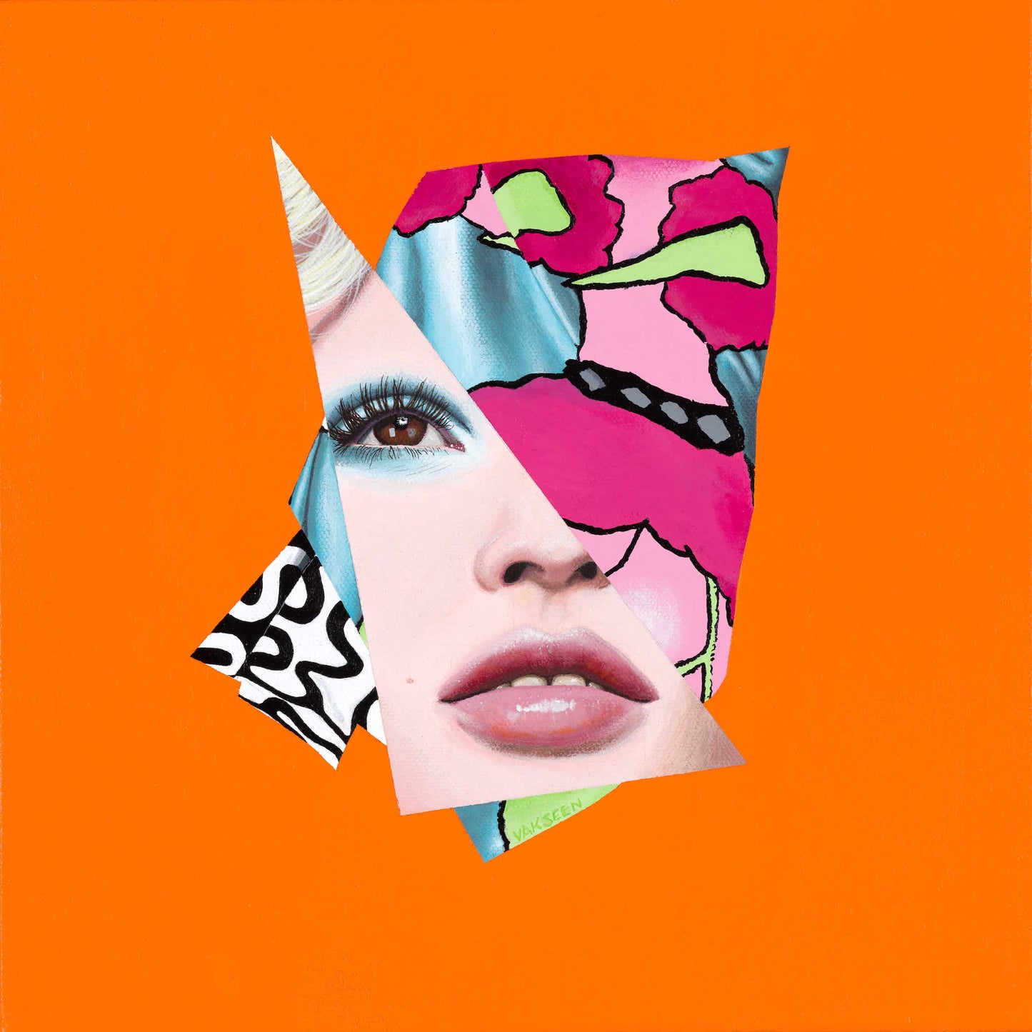 Abstract portrait Art - Vanity Pop - Collage Portrait - Original Acrylic Painting & Wall Decor - Vakseen Art