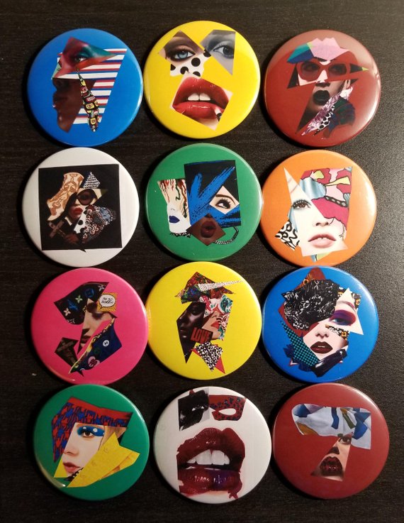Vanity Pop Art Buttons - abstract portrait art - Custom Pop Art Buttons for Fashion Apparel - Vakseen Art
