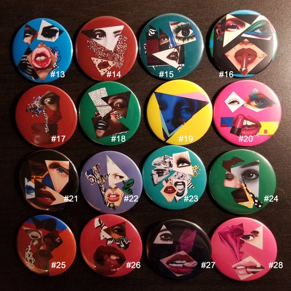 Vanity Pop Art Buttons - abstract portrait art - Custom Pop Art Buttons for Fashion Apparel - Vakseen Art
