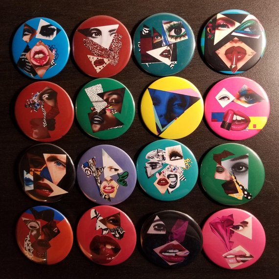 Vanity Pop Art Buttons - abstract portrait art - Custom Pop Art Buttons for Fashion Apparel - Vakseen Art